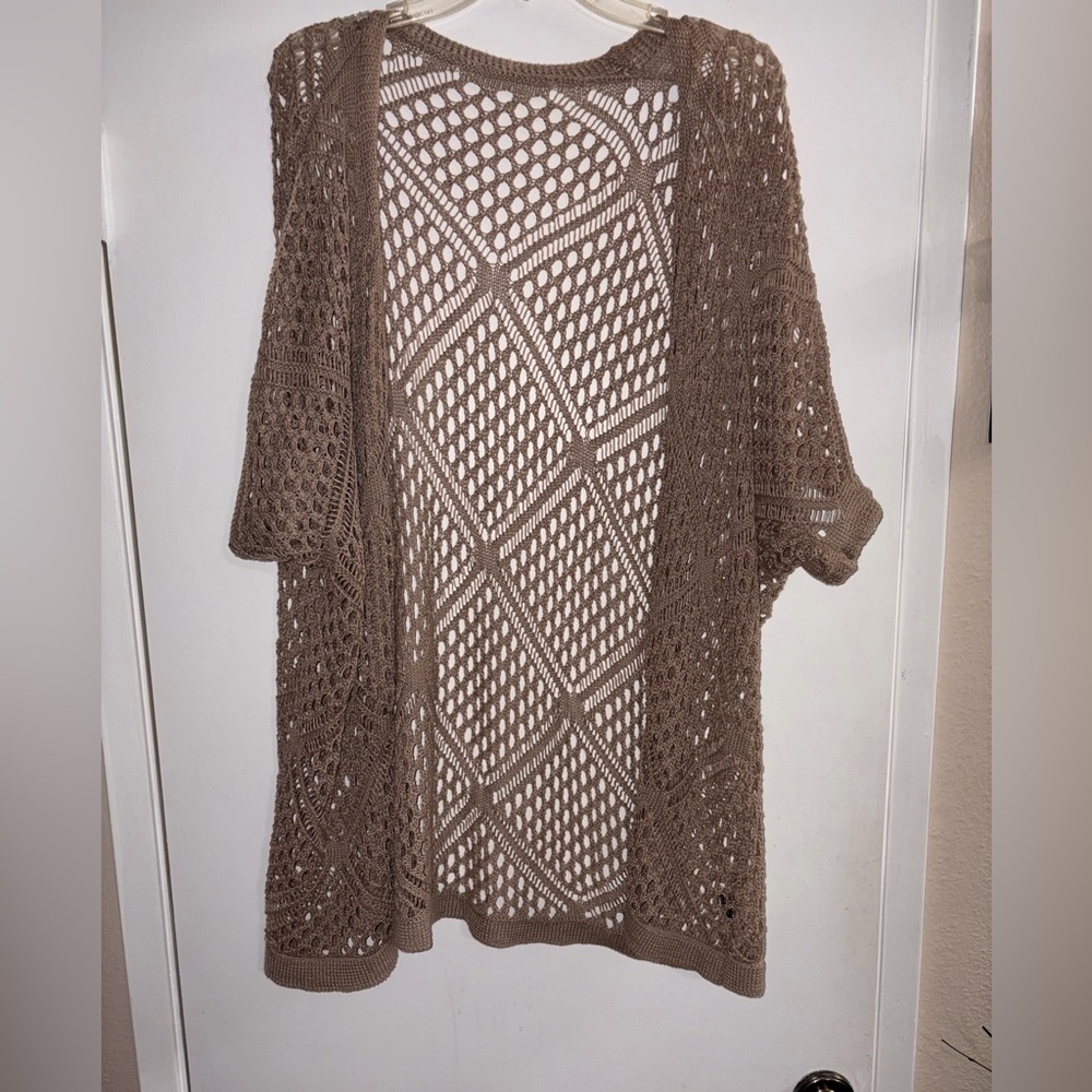 SHEIN Beige Crochet Open Knit Cardigan Boho Kimono Style